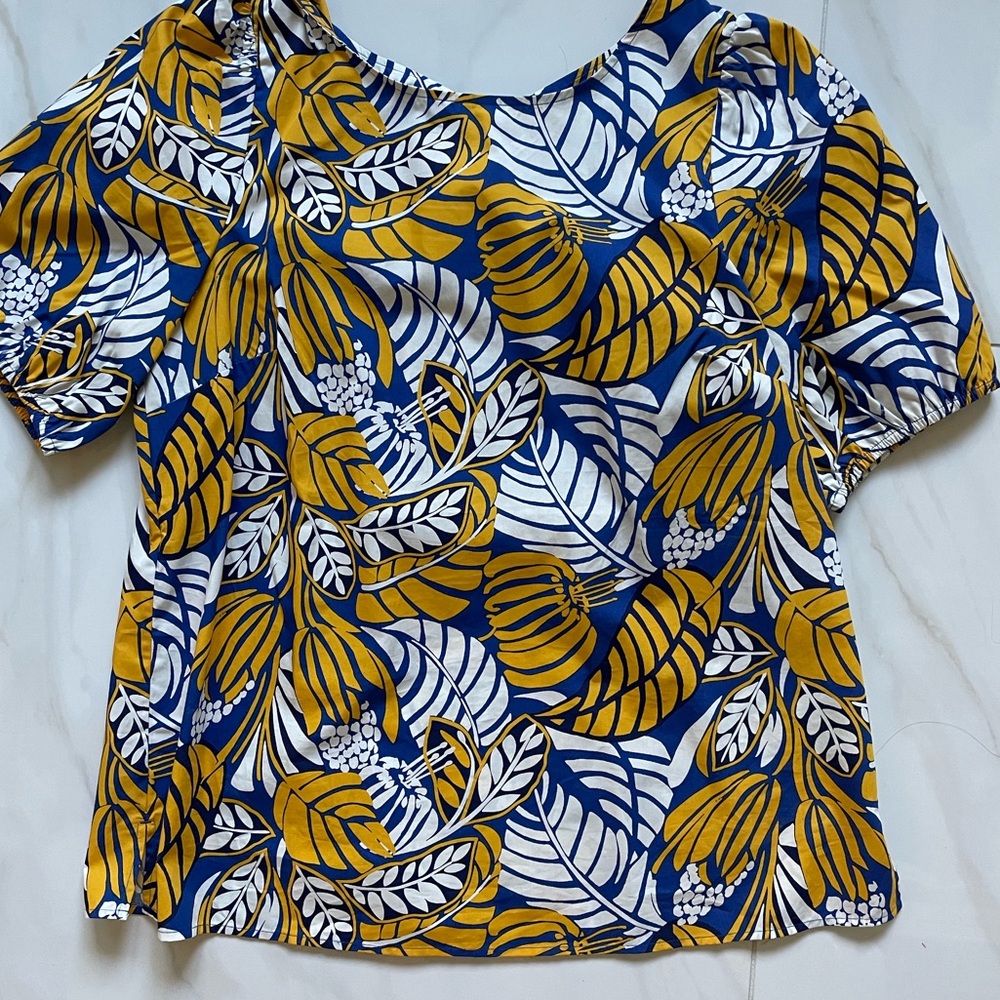 Talbots Bright Blue and Yellow Floral Blouse NWOT